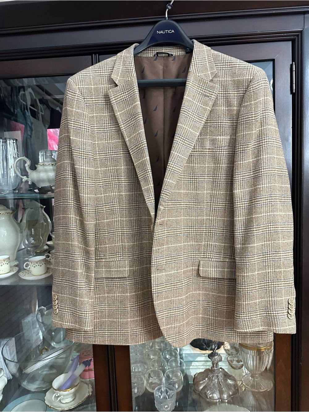 Nautica Men's Tan and Cream Plaid Sport Coat Like New